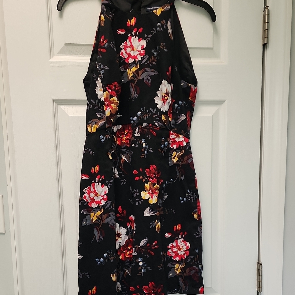 French Connection Black Halter Sundress With Pink And Red Flowers